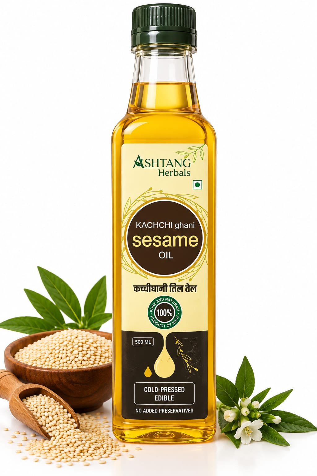 Ashtang Herbals Kachchi Ghani Sesame Oil | Cold Pressed Sesame Oil