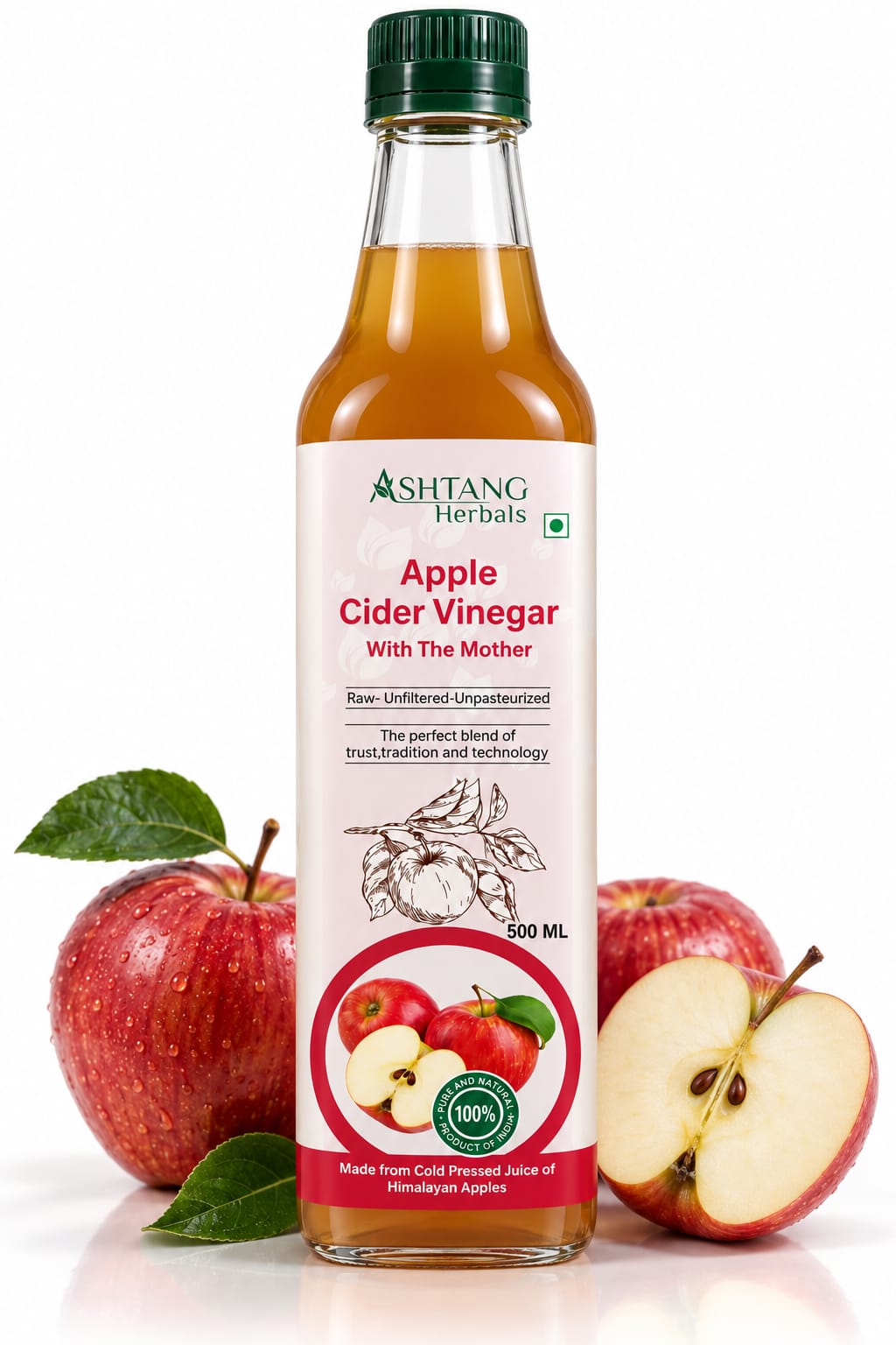 Ashtang Herbals Apple Cider Vinegar with Mother | Raw, Unfiltered & Unpasteurized