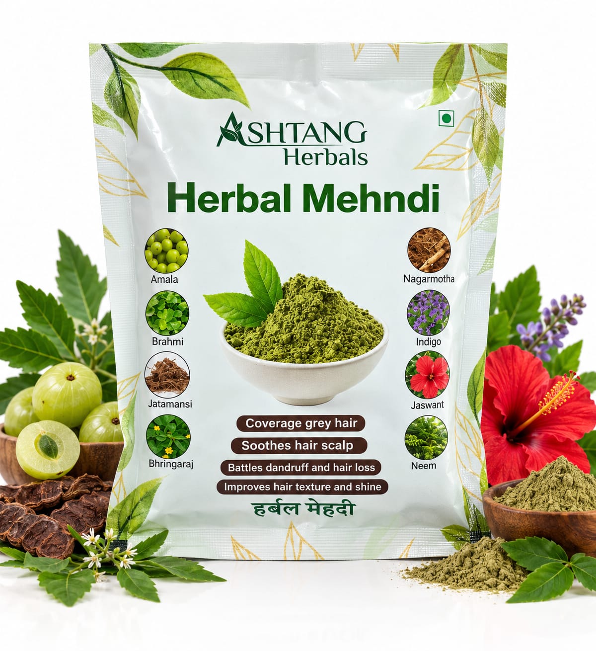 Ashtang Herbals Herbal Mehndi | Ayurvedic Herbal Hair Colour | With Amla, Brahmi, Bhringraj & Indigo