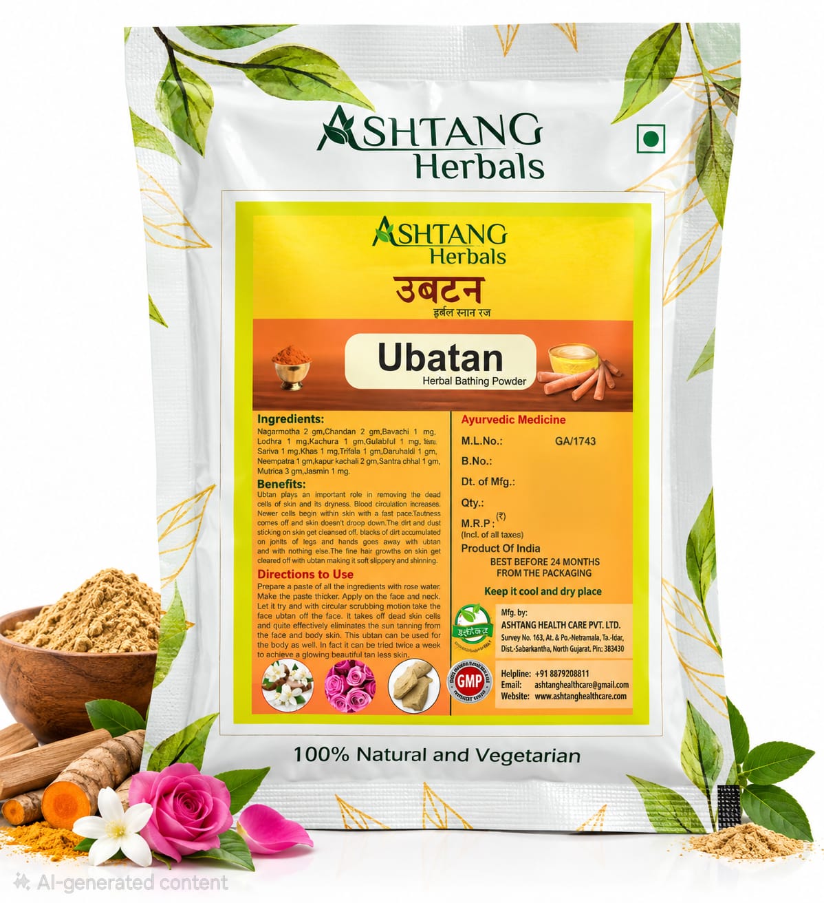 Ashtang Herbals Ubtan | Ayurvedic Herbal Bathing Powder | Traditional Herbal Skin Cleansing & Exfoliating Powder