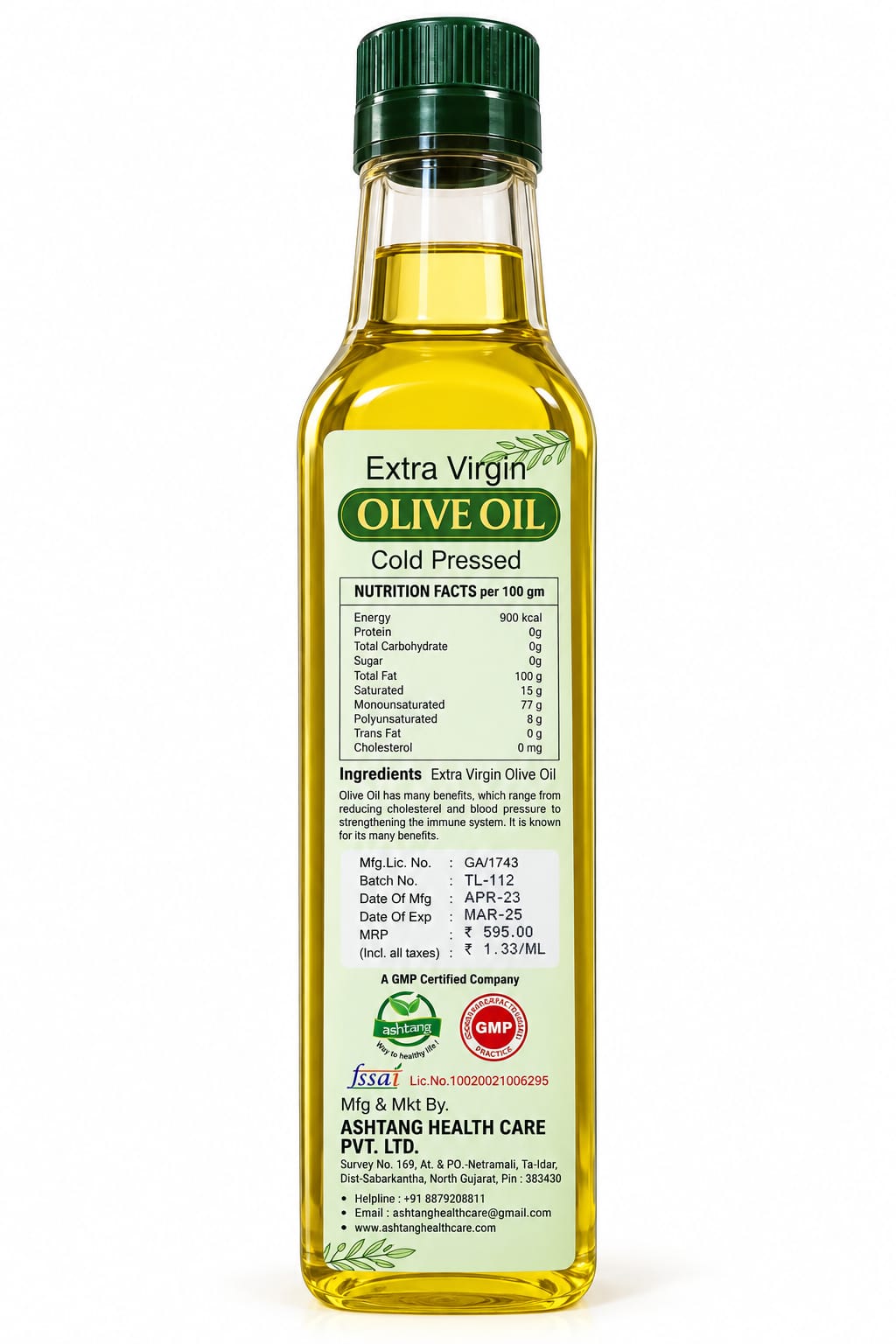 Ashtang Herbals Extra Virgin Olive Oil | Cold Pressed | Edible Cooking Oil | 100% Natural | Olive Oil