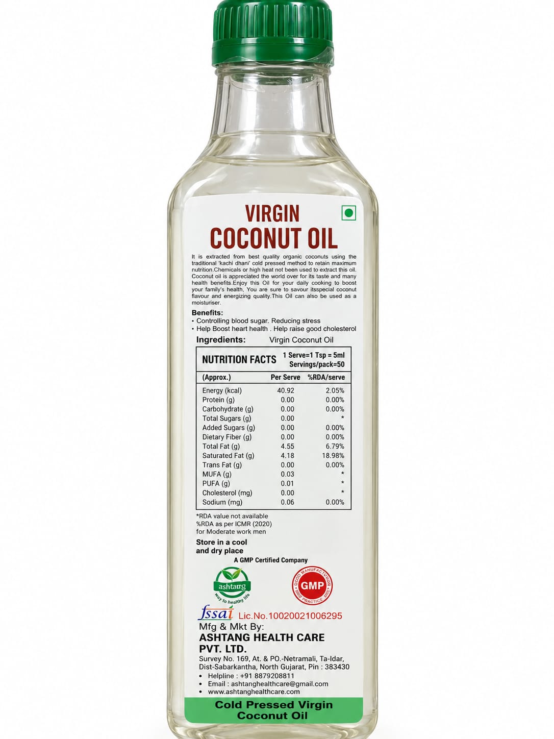 Ashtang Herbals Virgin Coconut Oil – Cold Pressed | Unrefined | Unbleached | Edible & Multipurpose