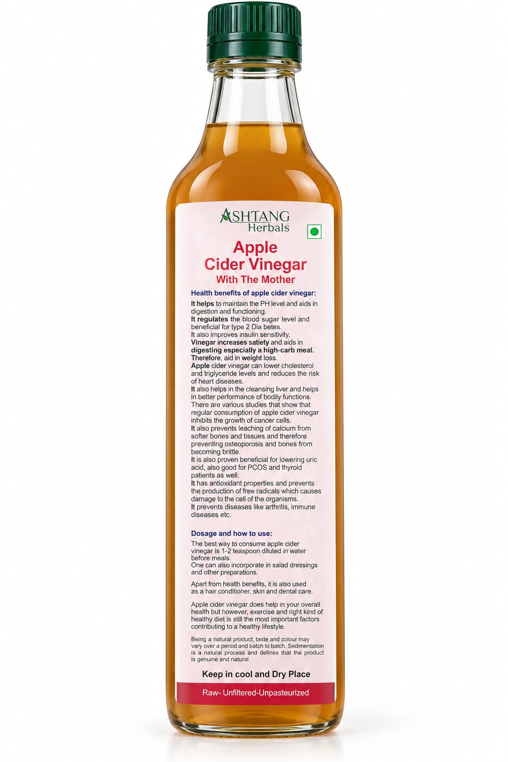 Ashtang Herbals Apple Cider Vinegar with Mother | Raw, Unfiltered & Unpasteurized