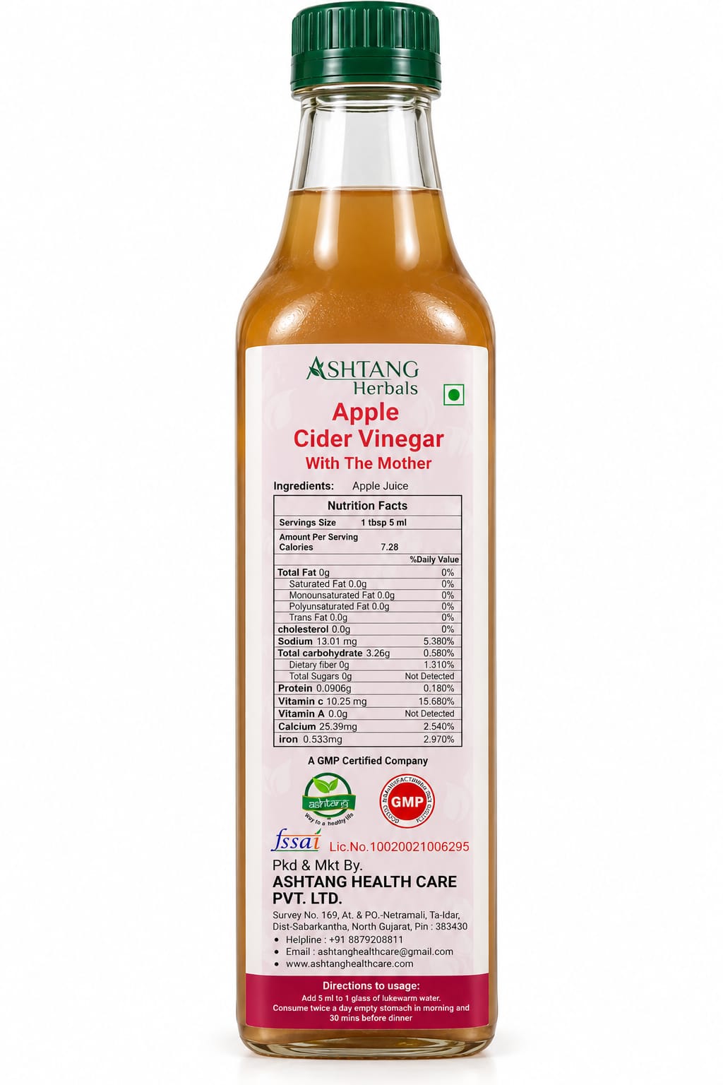 Ashtang Herbals Apple Cider Vinegar with Mother | Raw, Unfiltered & Unpasteurized
